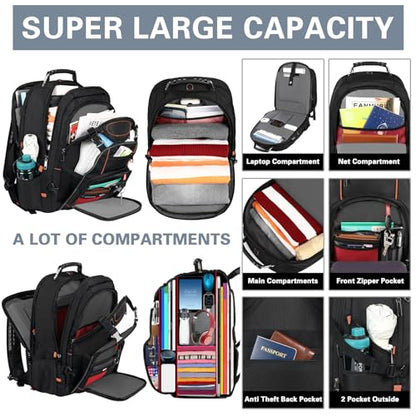 18.4 inch Laptop Backpack, Extra Large Travel Laptop Backpack, Big Capacity TSA Friendly RFID Anti Theft Pocket Heavy Duty Computer Bag for Men Women,21.2*15.5*11.5 inch Orange - color: Rfid 18.4 Inch Orange