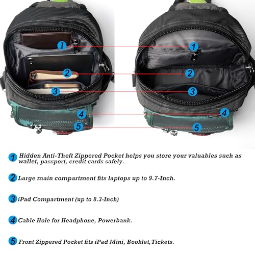 NICGID Sling Bag Chest Shoulder Backpack Crossbody Bags for Tablet Laptop Outdoor Hiking Men Women - color: Dark Green-2629
