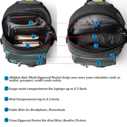 NICGID Sling Bag Chest Shoulder Backpack Crossbody Bags for Tablet Laptop Outdoor Hiking Men Women - color: Dark Green-2629