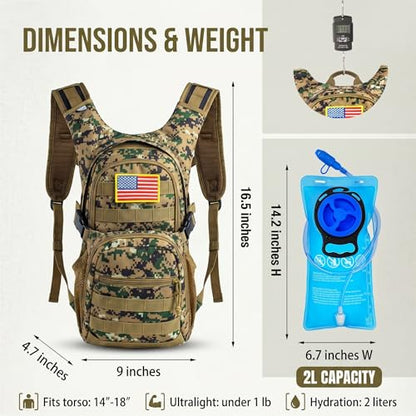Tactical Hydration Backpack 2L Water Bladder - Lightweight Durable Pack for Hiking, Running, Outdoor Adventures, Adjustable Straps & Leak-Proof Design - color: Camo