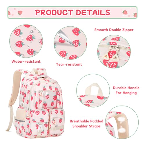 PIG PIG GIRL Backpack for Girls 3pcs Set Kids Backpack with Lunch Box Students Kawaii Book Bag for Elementary Primary Middle School Bags - Ita Backpack - Strawberry - color: Strawberry
