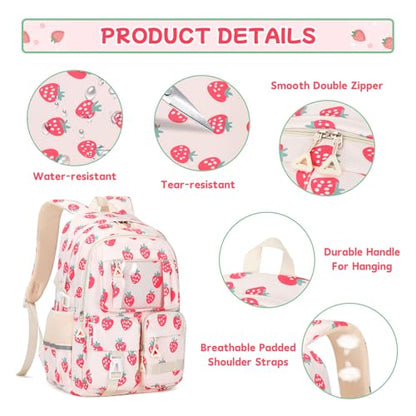 PIG PIG GIRL Backpack for Girls 3pcs Set Kids Backpack with Lunch Box Students Kawaii Book Bag for Elementary Primary Middle School Bags - Ita Backpack - Strawberry - color: Strawberry