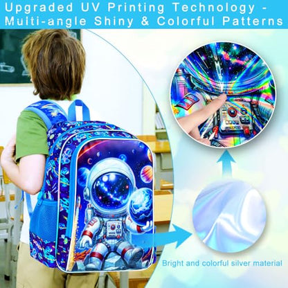 3Pcs Space Backpack for Boys, 16" Astronauts Bookbag with Lunch Box, Kids School Backpacks Set for Elementary Preschool Kindergarten (Blue) - color: Astronaut Blue 01