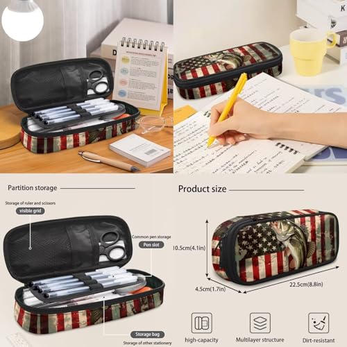 3 in 1 Backpack Set for Boys Girls USA Flag Fish 17 Inch Lager Capacity Bookbags School 3PCS Backpack with Lunch Box and Pencil Case - color: Usa Flag Fish