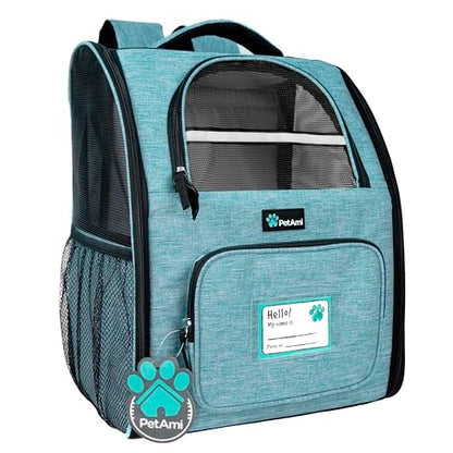 PetAmi Dog Backpack Carrier for Small Large Cat, Pet, Puppy, Ventilated Pet Hiking Backpack Travel Bag, Airline Approved Cat Backpack Carrier, Camping Biking Dog Bag Up to 18lbs Pet, Teal Turquoise - color: Sea Blue