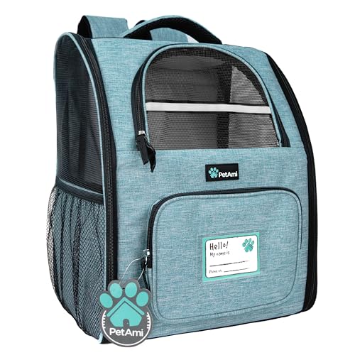 PetAmi Dog Backpack Carrier for Small Large Cat, Pet, Puppy, Ventilated Pet Hiking Backpack Travel Bag, Airline Approved Cat Backpack Carrier, Camping Biking Dog Bag Up to 18lbs Pet, Teal Turquoise - color: Sea Blue