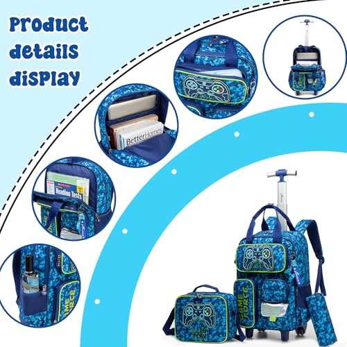 Kids Rolling Backpack with Wheels for Elementary Preschool Students 16inch Boys Travel Luggage Carry on Backpack for Boys Ages 6-8 - color: B Game