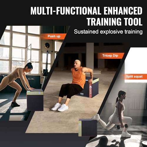 VEVOR 3 in 1 Plyometric Jump Box, Cotton Plyo Box, Platform & Jumping Agility Box, Anti-Slip Fitness Exercise Step Up Box for Home Gym Training, Conditioning Strength Training, Multiple Sizes, Black - size: 16"x14"x12"