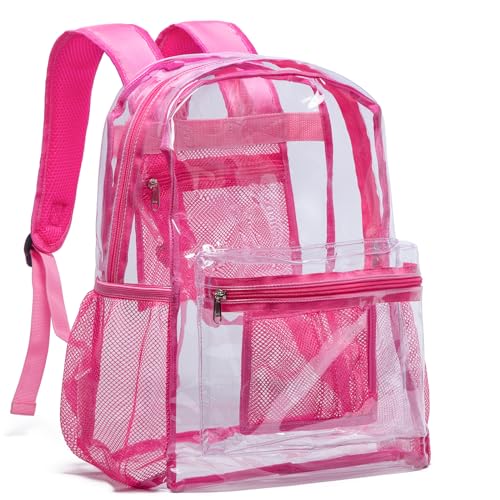Vorspack Clear Backpack Heavy Duty PVC Transparent Backpack with Reinforced Strap for College Workplace | Heavy Duty - color: Pink