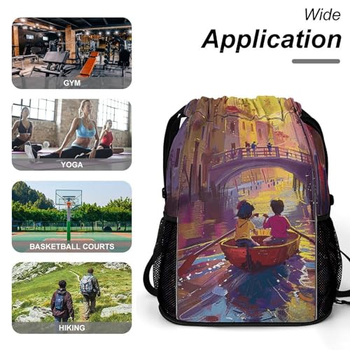 Drawstring Gym Backpack with Shoe Compartment And Wet Pocket, 28L Lightweight Waterproof Take A Raft Sports Backpack for Workout Swim Beach Travel String Bag for Men Women