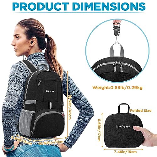 ZOMAKE Ultra Lightweight Packable Backpack 25L,Small Foldable Backpacks Hiking Water Resistant Collapsible Daypack for Women Men(Black-B3) - color: Black-b3, size: 25L