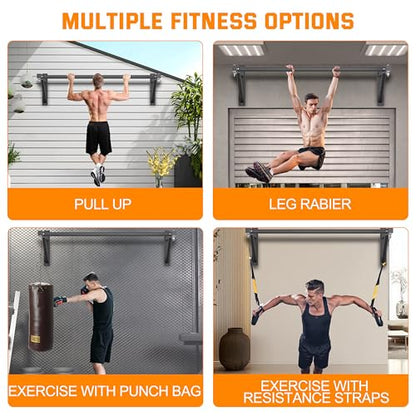 Pull Up Bar Wall Mounted, Heavy Duty 650 lbs Capacity Chin Up Bar, 48" Multi-Grip Strength Training Pull-up Bars, for Home Gym Garage/Backyard Total Body Workout, Ease Of Use Mounting - color: Black