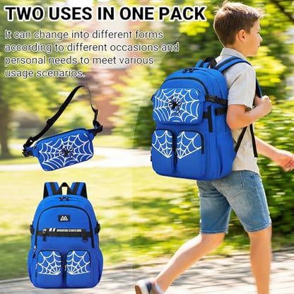 Kids Backpack for Boys - Cool Boys Backpacks with Waist pack for Kids Teens Elementary Middle School, 18″ Large Capacity Students Bookbag, Perfect for Travel and School - color: Blue-backpack-only