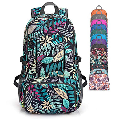 G4Free 40L Lightweight Packable Hiking Backpack, Waterproof Travel Daypack - color: Blue Leaf