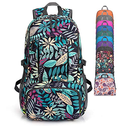 G4Free 40L Lightweight Packable Hiking Backpack, Waterproof Travel Daypack - color: Blue Leaf