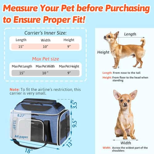 Petskd Top-Expandable Pet Carrier 18x13x9.5 Inches Southwest Airline Approved, Soft-Sided Carrier for Small Cats and Dogs with Locking Safety Zippers and Anti-Scratch Mesh(Blue) - color: Blue, size: 18.0"L x 13.0"W x 9.5"H
