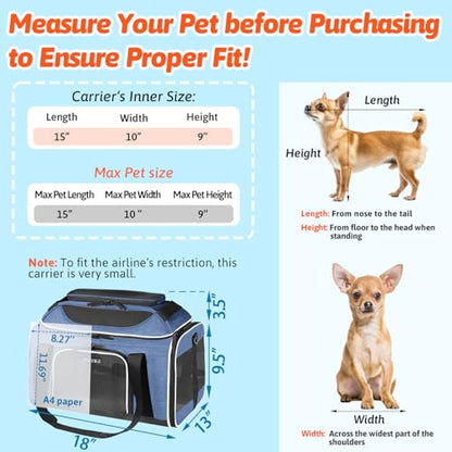 Petskd Top-Expandable Pet Carrier 18x13x9.5 Inches Southwest Airline Approved, Soft-Sided Carrier for Small Cats and Dogs with Locking Safety Zippers and Anti-Scratch Mesh(Blue) - color: Blue, size: 18.0"L x 13.0"W x 9.5"H