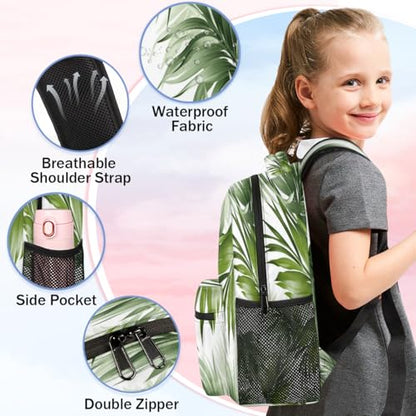 Palm Leaf Backpack with Chest Strap, Casual Backpack for Women Men, 16 Inch Daypack for Travel Work, Tropical Plant Print - color: Turquoise