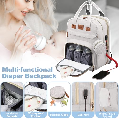 JSTPRO Diaper Bag Backpack, Large Diaper Bag with Changing Station, New Mom Gifts, Lightweight Waterproof Unisex Diaper Bag with Insulated Pockets and USB Charging Port, Beige - color: Beige