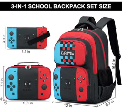 JIANYA School Backpack for Boys and Girls Elementary Children's School Bag Kids Backpack with Lunch Box - color: Gamer/ Red