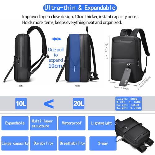 Travel Laptop Backpack for Men Business Backpack Expandable Fits 15.6-inch Laptop Waterproof Durable Computer Backpack for Business Travel Work Office College Daily Use
