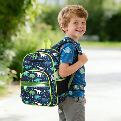 3PCS Boys Backpack Ages 5-8 with Lunch Bag & Pencil Case, Toddler School Backpack for Kids Boys - 15inch Backpack Boy Bookbag for Preschool Kindergarten Elementary School - color: Dinosaur