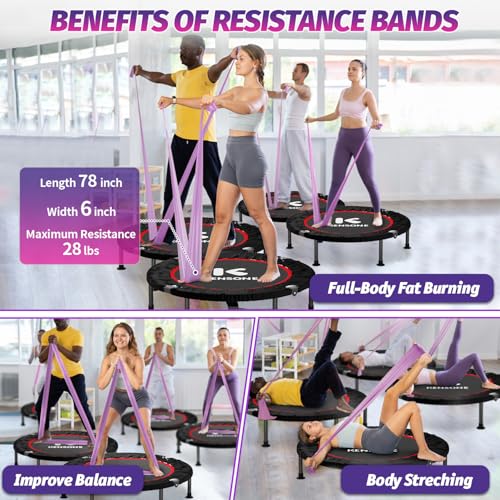 K KENSONE 40" Mini Flodable Spring Rebounder Trampoline for Adults, Small Exercise Trampoline for Indoor Workout and Fitness, Purple Resistance Band Included, Max Load 330 LBS - size: 40"(Purple Resistance Band), style: Without Bar