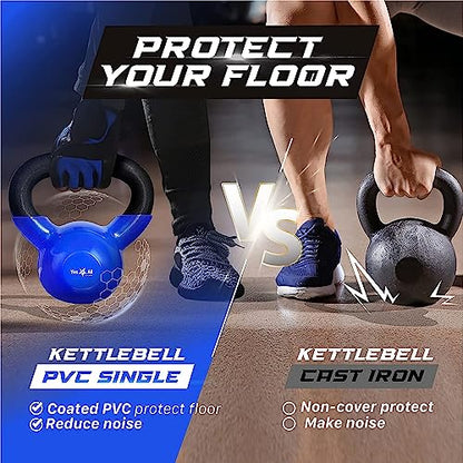 Yes4All Kettlebell, 5-100 LB Vinyl Coated Cast Iron Strength Training Kettlebells for Home Gym Exercises, Fitness, Full Body Workout Equipment, Push Ups, and Grip Strength - color: C. 15LB - Dark Blue, style: Vinyl Coated