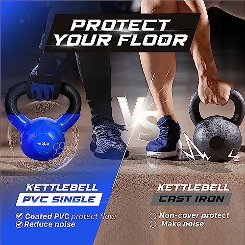 Yes4All Kettlebell, 5-100 LB Vinyl Coated Cast Iron Strength Training Kettlebells for Home Gym Exercises, Fitness, Full Body Workout Equipment, Push Ups, and Grip Strength - color: C. 15LB - Dark Blue, style: Vinyl Coated