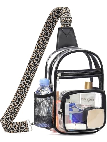 Clear Bag for Stadium Events, Clear Purses For Women Men, Transparent Crossbody Bag, See Through Large Sling Backpack - color: Black-leopard, size: Large