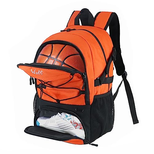 WOLT Basketball Backpack Large Sports Bag with Separate Ball Holder & Shoes Compartment, Best for Basketball, Soccer,Gym - color: Orange