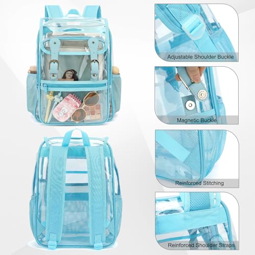 Heavy Duty Clear Backpack Stadium Approved Transparent Backpacks for School College Festival Work Travel (Sky Blue) - color: Sky Blue