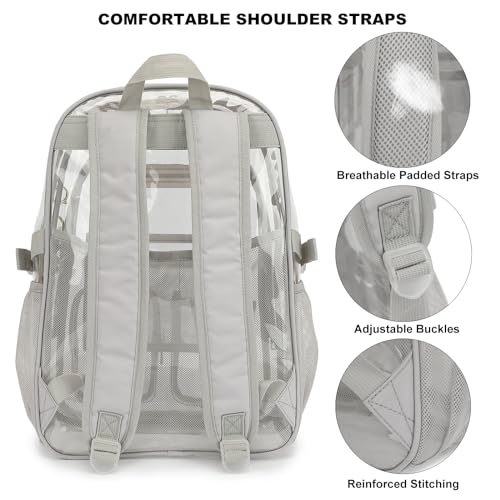 Clear Backpack Heavy Duty Transparent Backpacks Stadium Approved for School Work Sport Travel (Grey), Large - color: Grey
