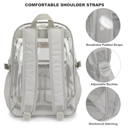 Clear Backpack Heavy Duty Transparent Backpacks Stadium Approved for School Work Sport Travel (Grey), Large - color: Grey