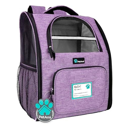 PetAmi Dog Backpack Carrier for Small Medium Dogs Large Cats up to 18 lbs, 2 Side Entry, Structured No-Collapse Frame, Airline Approved Ventilated Pet Backpack for Hiking Camping Travel, Purple - color: Heather Purple