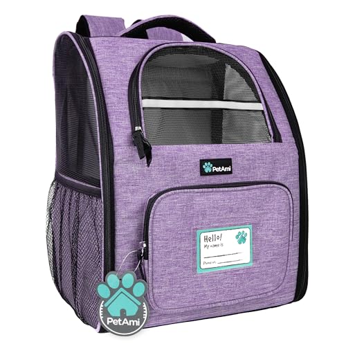 PetAmi Dog Backpack Carrier for Small Medium Dogs Large Cats up to 18 lbs, 2 Side Entry, Structured No-Collapse Frame, Airline Approved Ventilated Pet Backpack for Hiking Camping Travel, Purple - color: Heather Purple