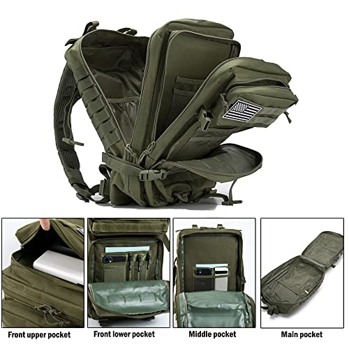 QT&QY 45L Military Tactical Backpacks For Men Camping Hiking Trekking Daypack Bug Out Bag Lage MOLLE 3 Day Assault Pack - color: 1.0 Green