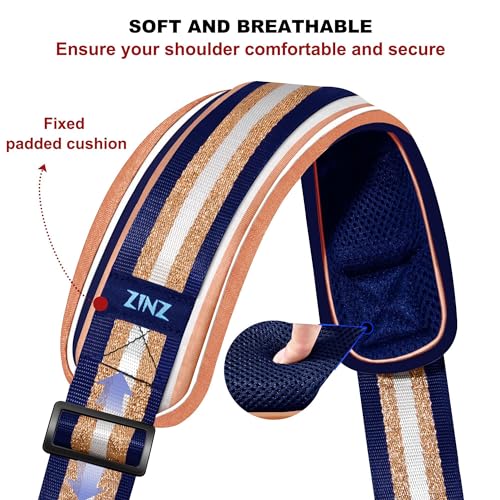 ZINMARK Shoulder Strap 59 inch, Extra-Thick Fixed Cushion Pad and Dual Clasps Universal Replacement Strap for Bags, Camera, Crossbody，Lawn mower Blue Gold Jacquard - color: Blue Gold Jacquard