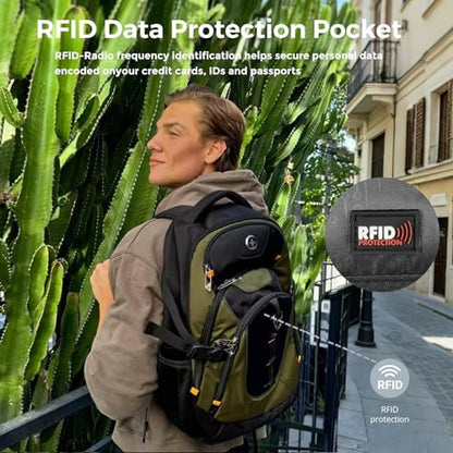 Swissdigital Design Laptop Backpack with USB Charging Port, Travel Backpack Fits 15.6 inches Computer, 31L College School Backpack for Men, Olive/Black | SD803-26 - color: Olive/Black