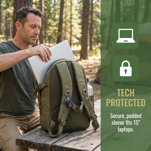 Zsearaymy 25L Small Tactical Hiking Backpack with 180° Open Design Molle System Padded Laptop Lightweight (OD.Green) - color: Od.green