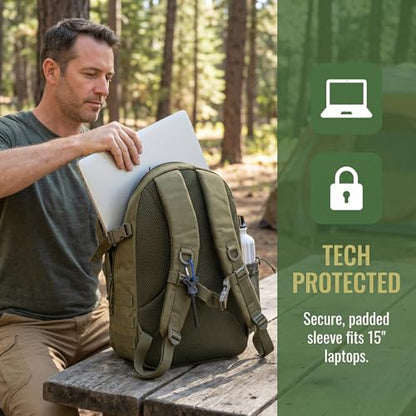 Zsearaymy 25L Small Tactical Hiking Backpack with 180° Open Design Molle System Padded Laptop Lightweight (OD.Green) - color: Od.green