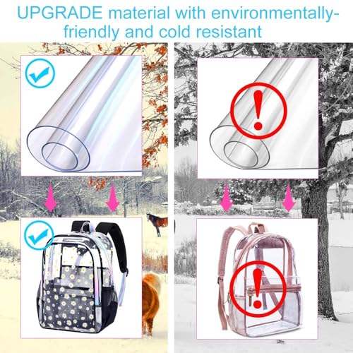 gxtvo 3PCS Girls Clear Backpack Heavy-Duty Set for Women & Teen, 17" Black Transparent Bookbag with Rainbow Strap, Cute Chrysanthemum See Through School Bag - color: Black Chrysanthemum Clear Backpack Set