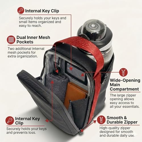 369 Water Bottle Holder with Strap, Magnetic Gym Bag Bottle Carrier Holder with Phone Pockets & Shoulder Strap, Magnetic Water Bottle Holder Gym Accessories, 25oz/40oz/64oz Bottle Pouch Holder