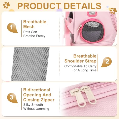 Pet Backpack Carrier, Portable and Ventilated, Oxford Cloth, Dog Cat Travel Bag with Transparent Cover 12.99", (Pink, 1 Pcs), Intended for Hiking/Camping/Traveling - color: Pink