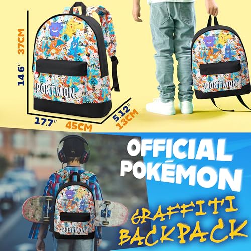 Pokemon Backpack for Kids Teens Boys Girls, Pikachu Anime Backpacks, Bag for Daycare Sports Vacation Travel, School Gift (Multi Graffiti) - color: Multi Graffiti