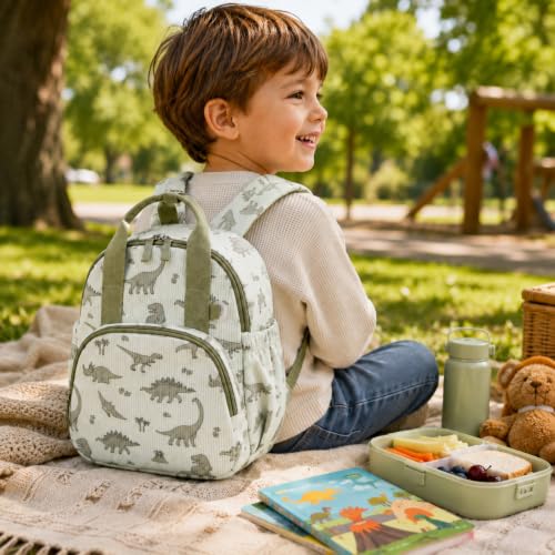 Bluboon Toddler Backpack for Girls Boys 2-4 Cute 12" Preschool Kindergarten Backpacks Kids Daycare Bags School Travel (Green Dino Beige, Age 2-4 (12" H not Fit A4 Folder)) - color: Green Dino Beige, size: Age 2-4 (12" H not Fit A4 Folder)