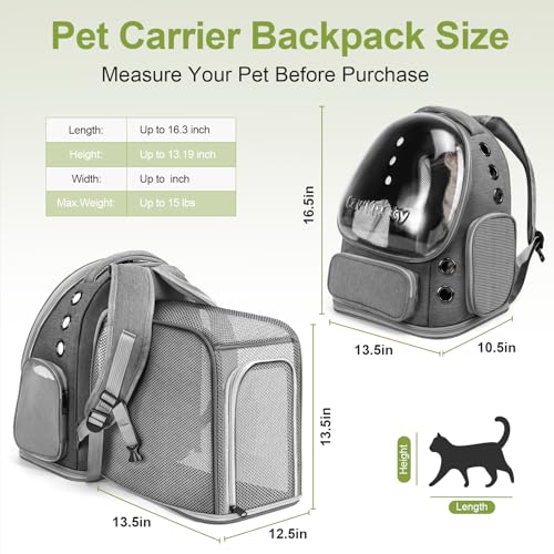Cawypety Expandable Cat Backpack,Cat Bubble Backpack Carrier for Carrying Cats, Pets and Small Dogs,Airline-Approved,Designed for Travel, Hiking, Walking,Car （Grey - color: Square Expandable- Grey