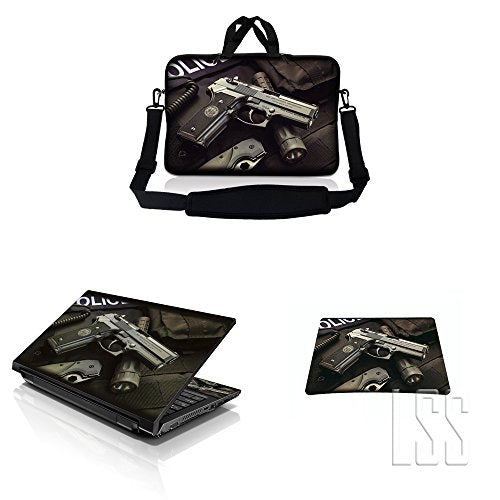 LSS 15-15.6" Laptop Sleeve Bag with Matching Laptop Skin Sticker & Mouse Pad Combo | Carrying Case for 14" 15" 15.6" - Police Gun Weapons - color: Police Gun Weapons, size: 15 inch