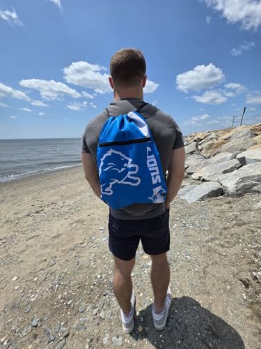 FOCO Detroit Lions NFL Drawstring Backpack with Zippered Pocket — Officially Licensed, Cordura Nylon - color: Detroit Lions