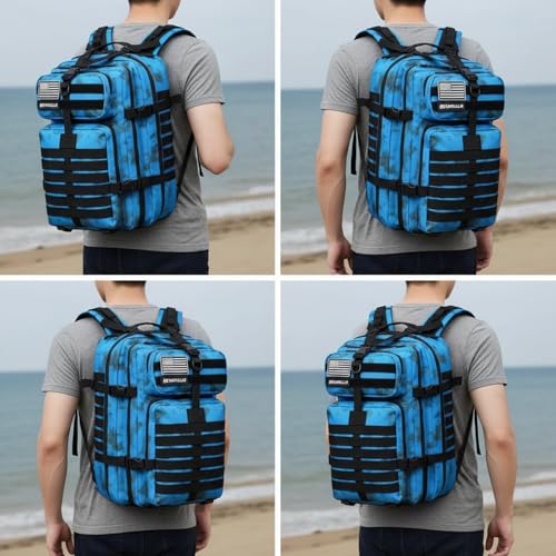 45L Military Tactical Backpack for Men & Women Bug Out Bag Assault pack Molle Daypack Hiking Trekking Rucksack (Blue tie dye) - color: Blue Tie Dye